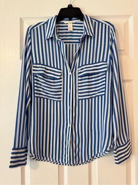 H&M Blue and White Striped Button-Down Shirt
